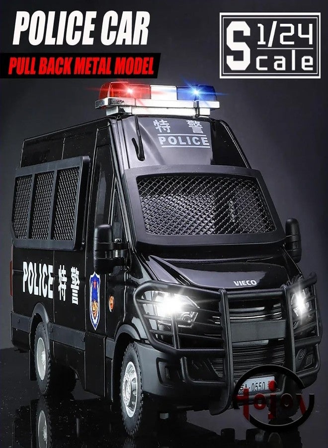 KING FORU 1:24 Scale Exclusive Alloy Metal Pull Back Die-cast Car Model with Sound Light Mini Auto Toy for Kids Metal Model Toy Car with Sound and Light (1.24 -Scale Police Van-Black) - Image 3